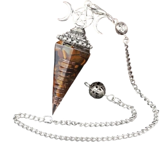 Silver and Brown Pendulum Necklace 4 Necklace Or Pendulum - Picture 2 of 5